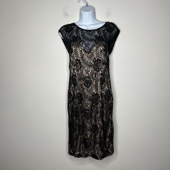 Sue Wong Dress Womens Size 2 Beaded Lace Mesh Overlay Black Whimsigoth - Picture 11 of 16
